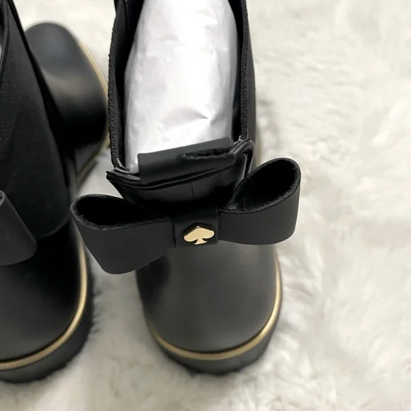 Kate Spade NY Chelsea Black Ankle Rain Rubber Boots w/ Bow NWOB Size 7 & Size 8 - Picture 4 of 7
